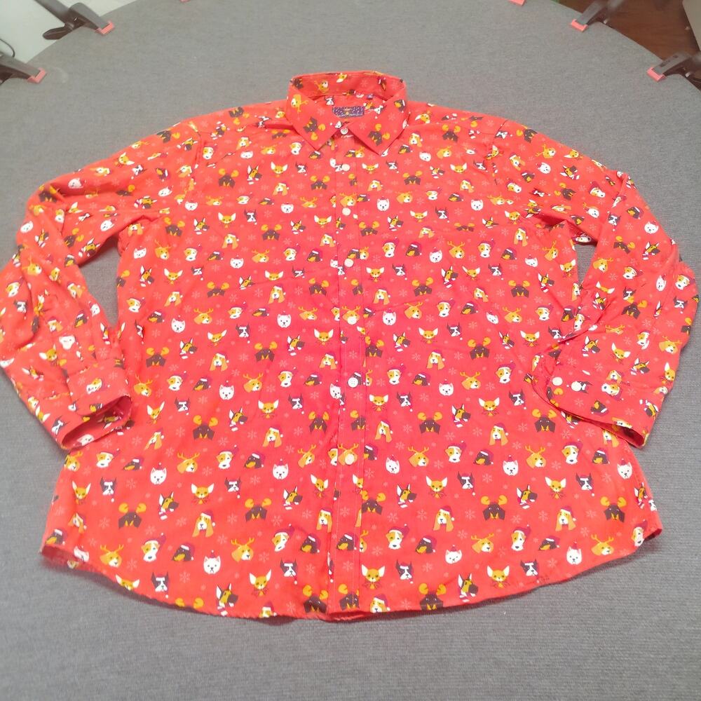 Simon Banks Christmas Dog Shirt Mens XL Red Holiday Button Up Dogs